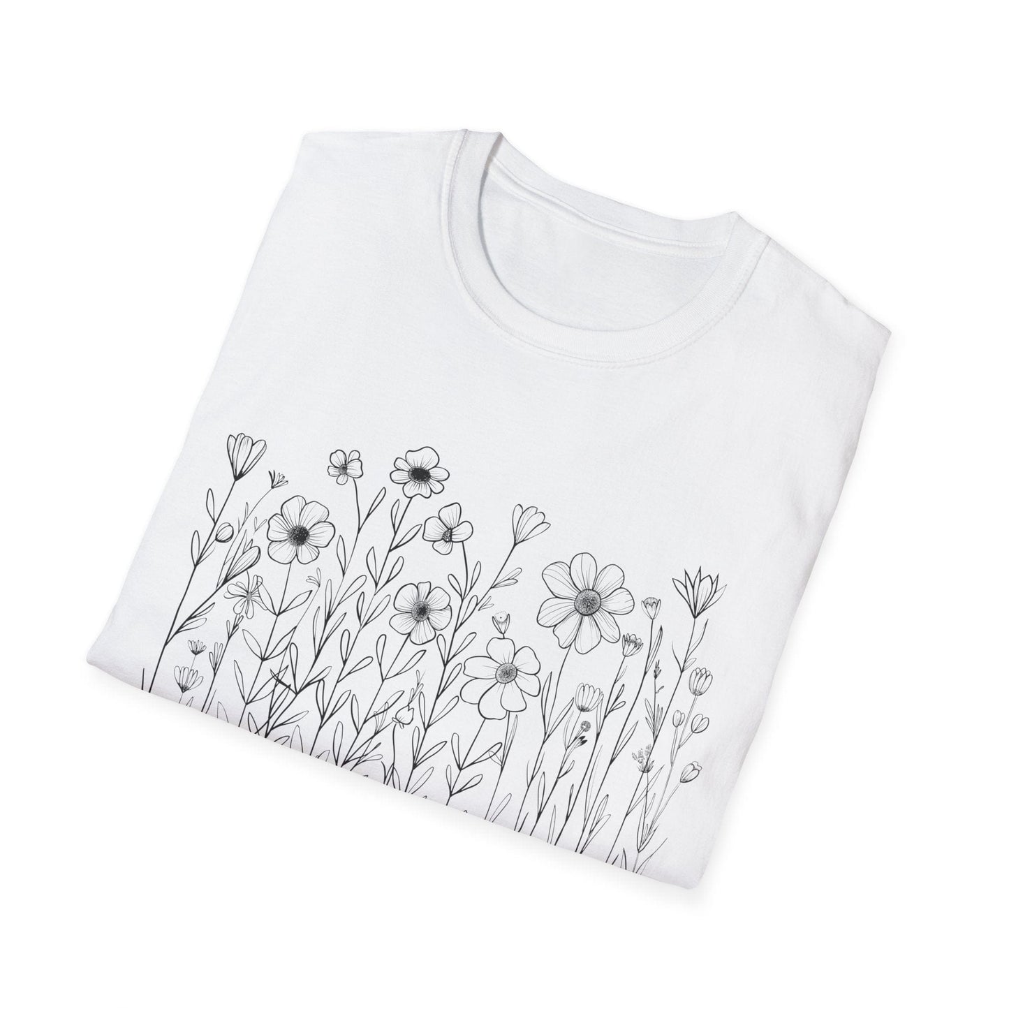 B&W Flower Print T-Shirt