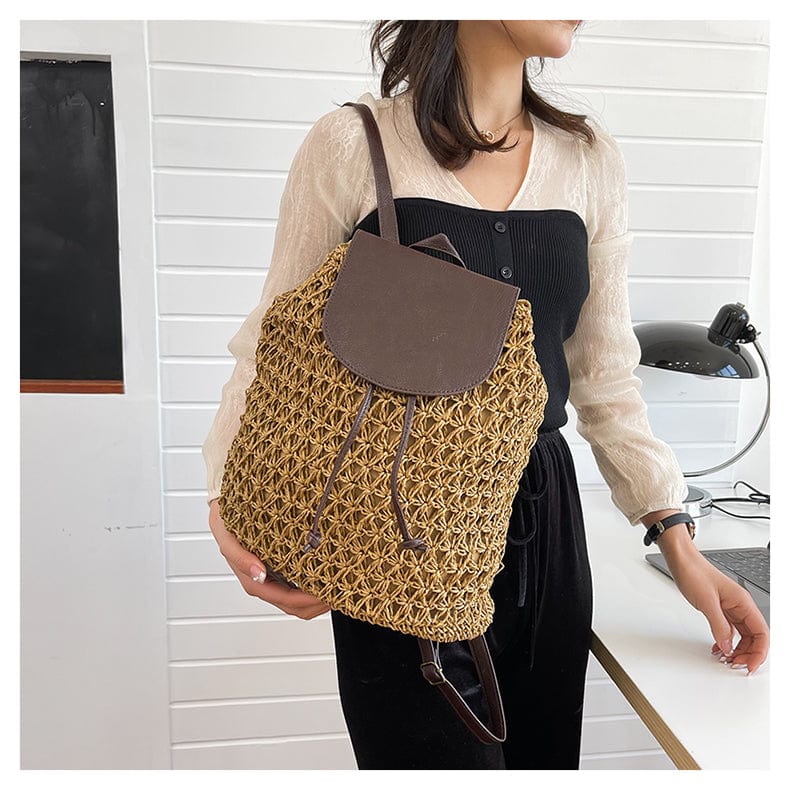 Summer New Sen Series Shoulder Straw Bag Holiday Bag Leisure Bag Beach Bag Straw Bag Women's Bag Small Fresh Backpack