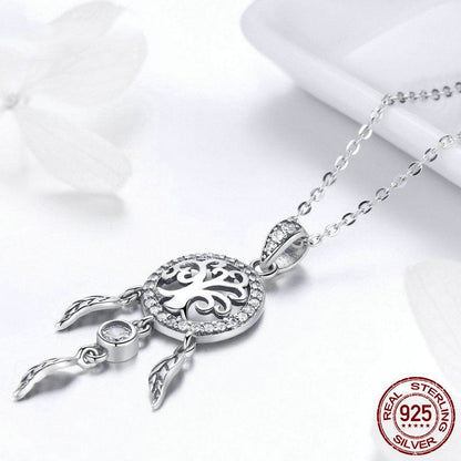 Sterling Silver Tree Of Life Dreamcatcher Fashion Necklace