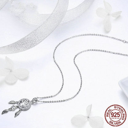 Sterling Silver Tree Of Life Dreamcatcher Fashion Necklace