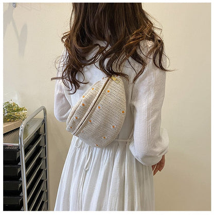 Summer Straw Bag Women's New Japanese Style Small Fresh Lace Daisy Messenger Bag Fashion Beach Bag Waist Bag