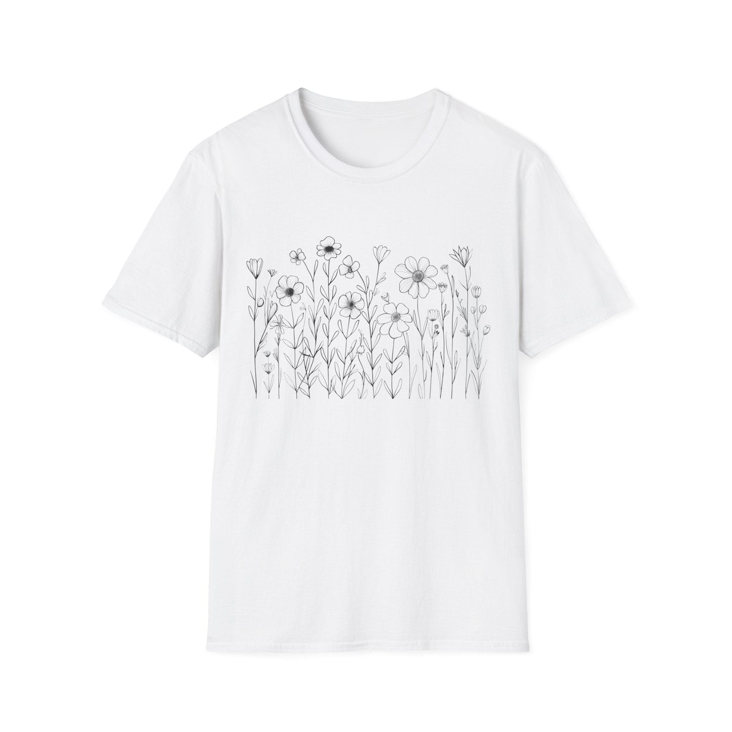 B&W Flower Print T-Shirt