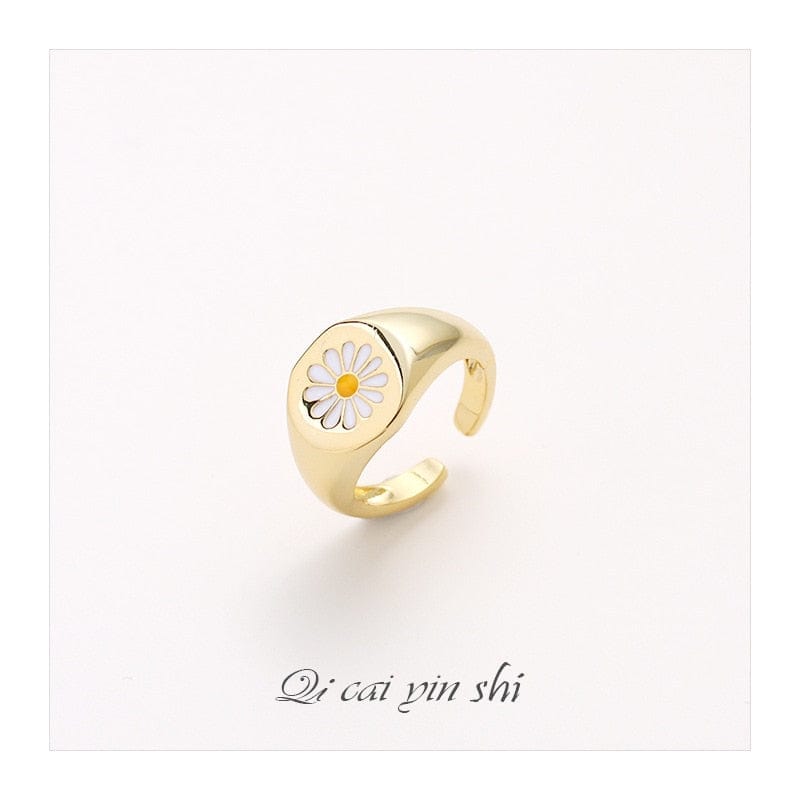 Korean Style Mini Cute Flower Rings for Girls Vintage Daisy Flower Ring Gold Plated Enamel Party Couple Rings Gift Jewelry