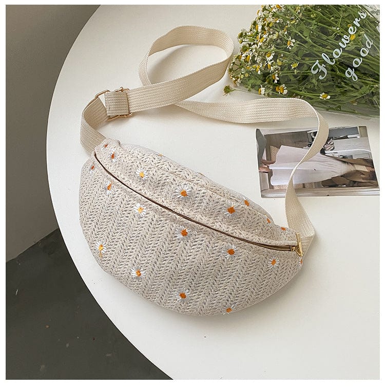 Summer Straw Bag Women's New Japanese Style Small Fresh Lace Daisy Messenger Bag Fashion Beach Bag Waist Bag