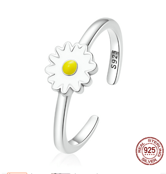 Adjustable Sterling Silver Daisy Ring