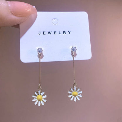 Fresh Daisy Earrings Women's Long Temperament High-end Niche Earrings Internet Celebrity Earrings