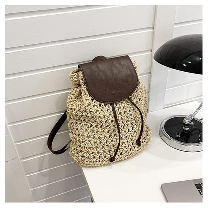 Summer New Sen Series Shoulder Straw Bag Holiday Bag Leisure Bag Beach Bag Straw Bag Women's Bag Small Fresh Backpack