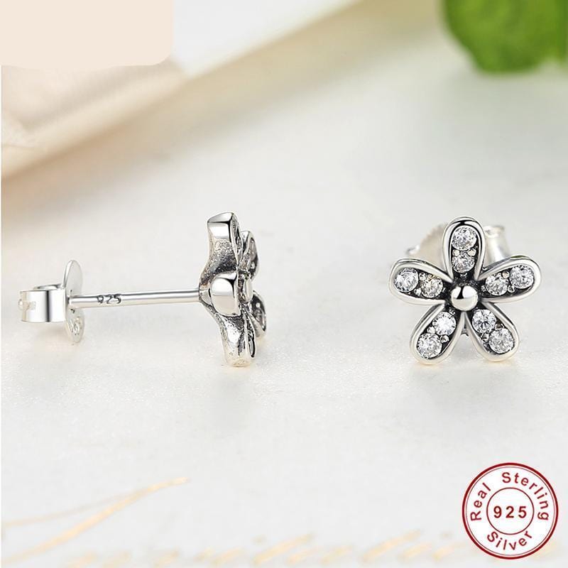 Dazzling Daisy Sterling Silver Stud Earrings