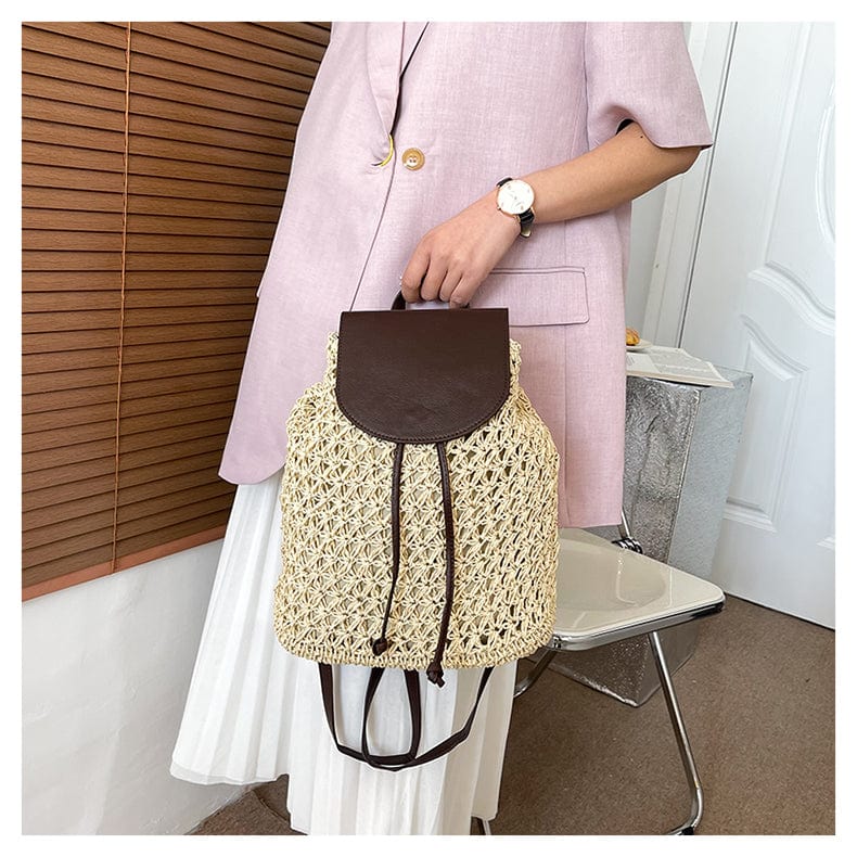 Summer New Sen Series Shoulder Straw Bag Holiday Bag Leisure Bag Beach Bag Straw Bag Women's Bag Small Fresh Backpack