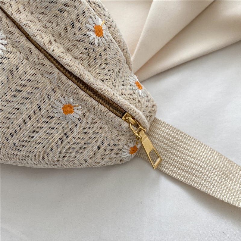 Summer Straw Bag Women's New Japanese Style Small Fresh Lace Daisy Messenger Bag Fashion Beach Bag Waist Bag