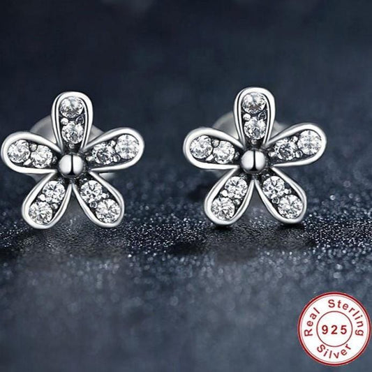 Dazzling Daisy Sterling Silver Stud Earrings