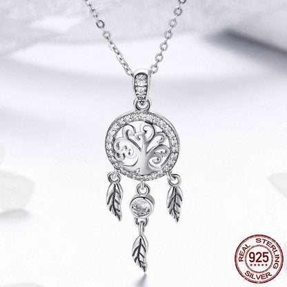 Sterling Silver Tree Of Life Dreamcatcher Fashion Necklace