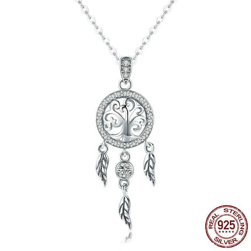 Sterling Silver Tree Of Life Dreamcatcher Fashion Necklace